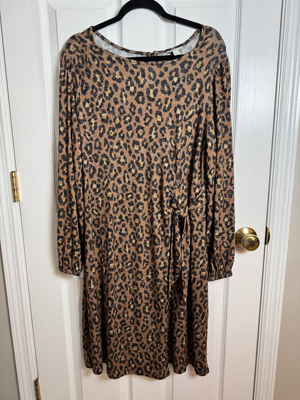 Cato Leopard Print Dress Size 14/16W Plus Long Sleeve Tie Waist NWOT